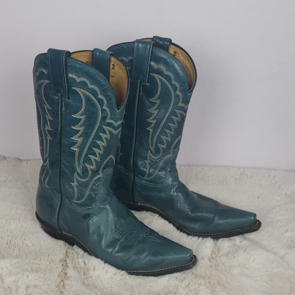 Tony Lama Shoes - TONY LAMA DARK TURQUOISE LEATHER COWBOY BOOTS